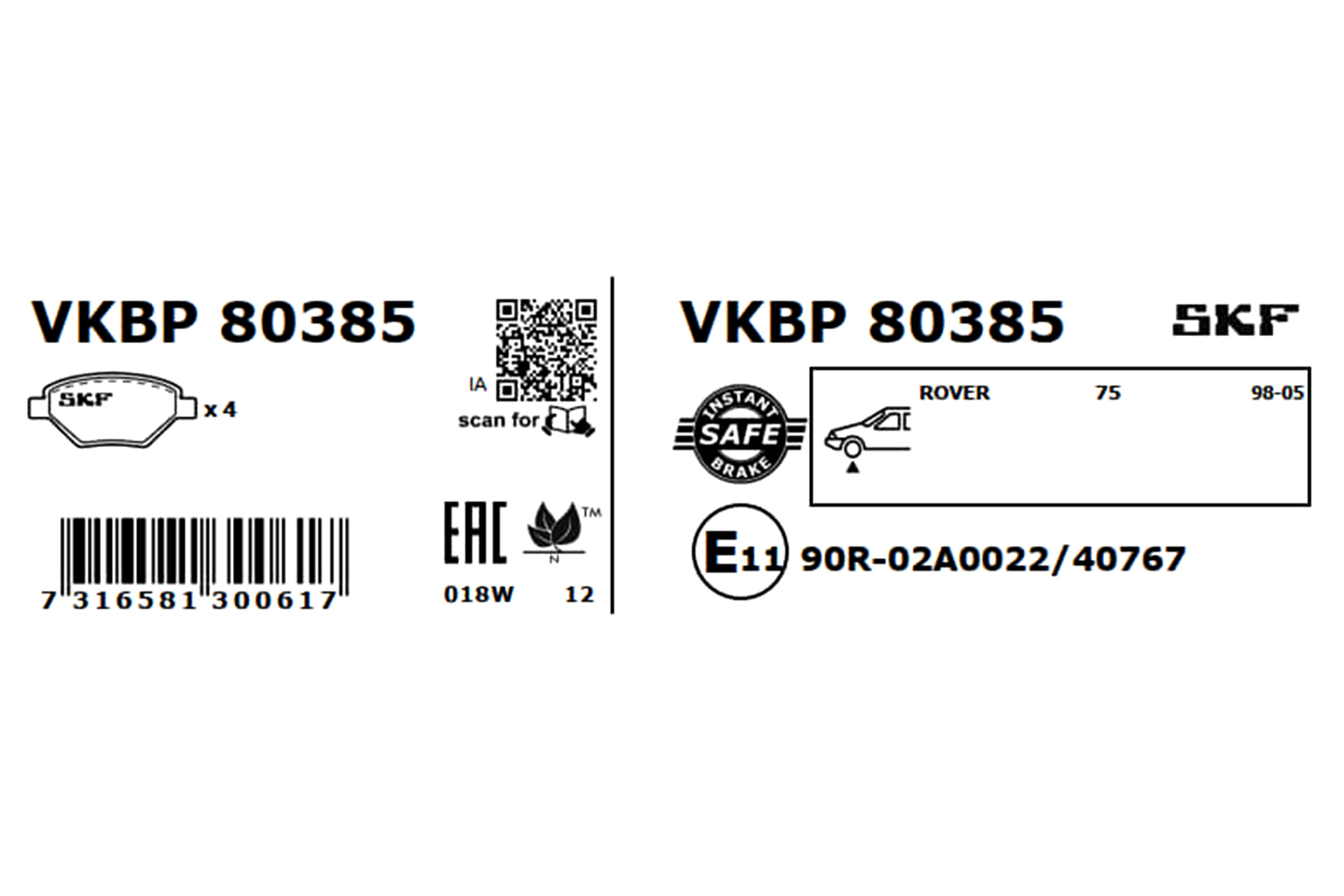 SKF VKBP 80385 Bremsbelagsatz, Scheibenbremse